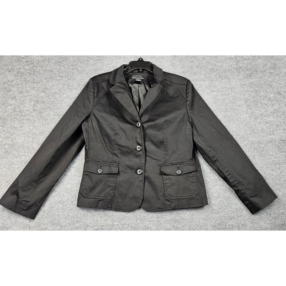 Attention Womens Black Cotton Stretch 3 Button Blazer Jacket Size 14 Utility